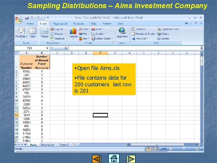 Sampling Distributions – Aims Investment Company • Open file Aims. xls • File contains