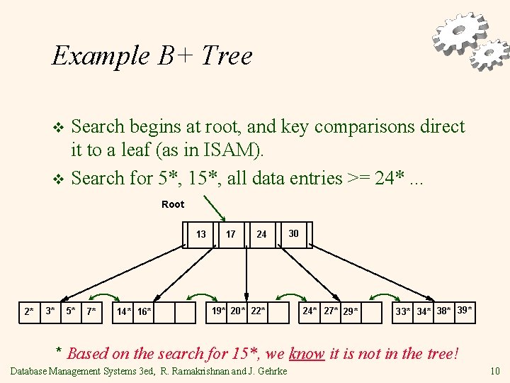 Example B+ Tree Search begins at root, and key comparisons direct it to a