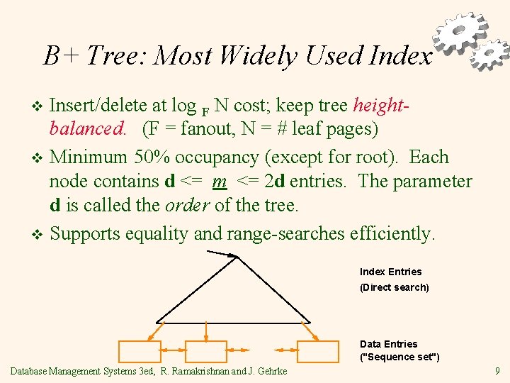 B+ Tree: Most Widely Used Index Insert/delete at log F N cost; keep tree