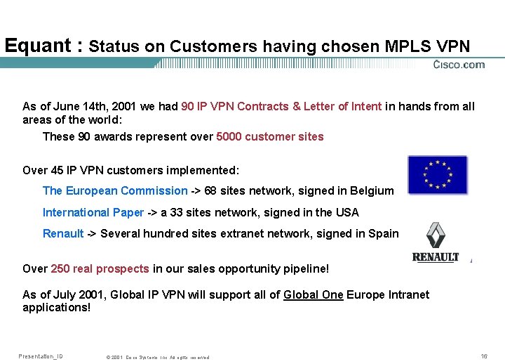 Equant : Status on Customers having chosen MPLS VPN As of June 14 th,