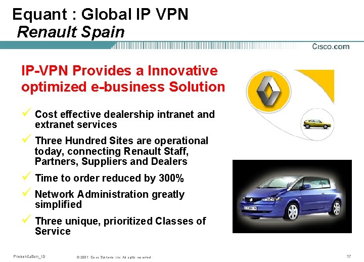 Equant : Global IP VPN Renault Spain IP-VPN Provides a Innovative optimized e-business Solution