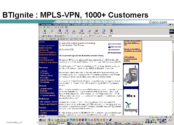 BTIgnite : MPLS-VPN, 1000+ Customers Presentation_ID © 2001, Cisco Systems, Inc. All rights reserved.