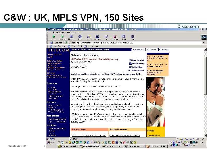 C&W : UK, MPLS VPN, 150 Sites Presentation_ID © 2001, Cisco Systems, Inc. All