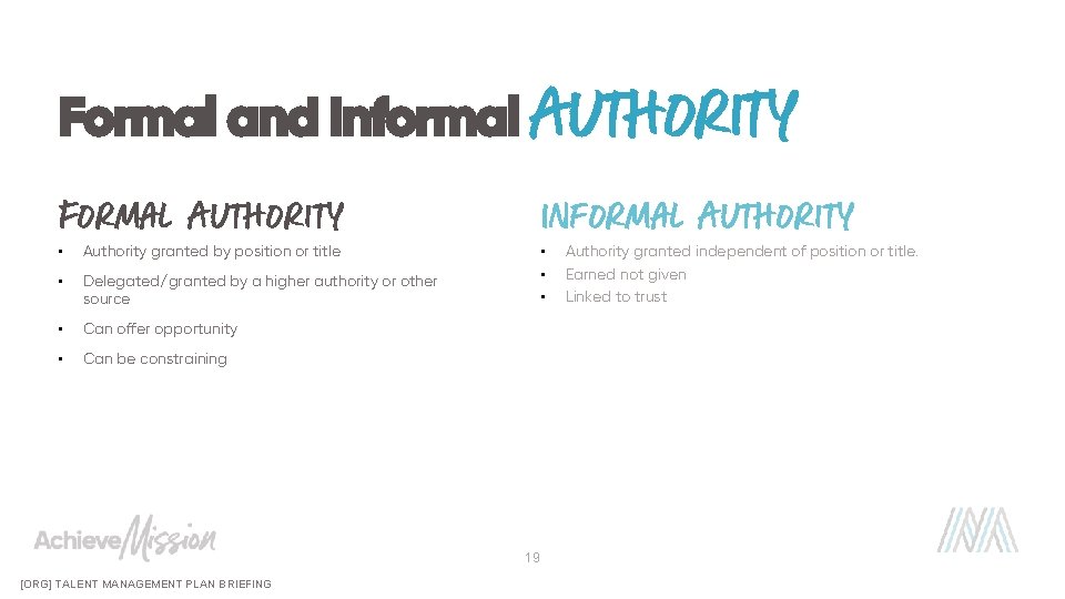 Formal and Informal Authority Formal Authority Informal Authority • Authority granted by position or
