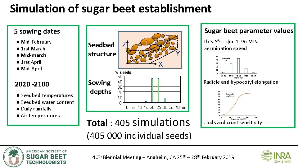 Simulation of sugar beet establishment Sugar beet parameter values 5 sowing dates ● Mid-February