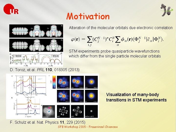 Motivation Alteration of the molecular orbitals due electronic correlation STM experiments probe quasiparticle wavefunctions