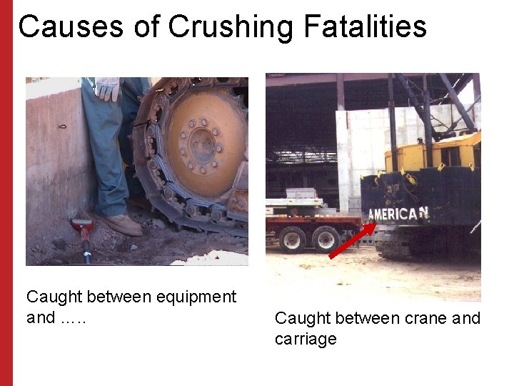 Causes of Crushing Fatalities Caught between equipment and …. . Caught between crane and