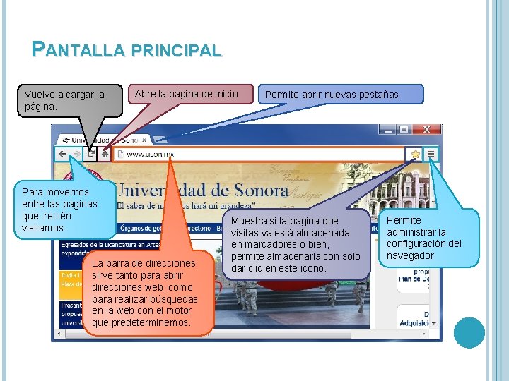 PANTALLA PRINCIPAL Vuelve a cargar la página. Abre la página de inicio Para movernos