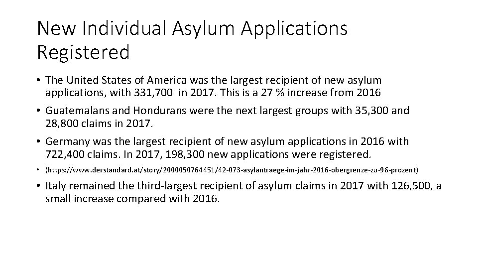 New Individual Asylum Applications Registered • The United States of America was the largest