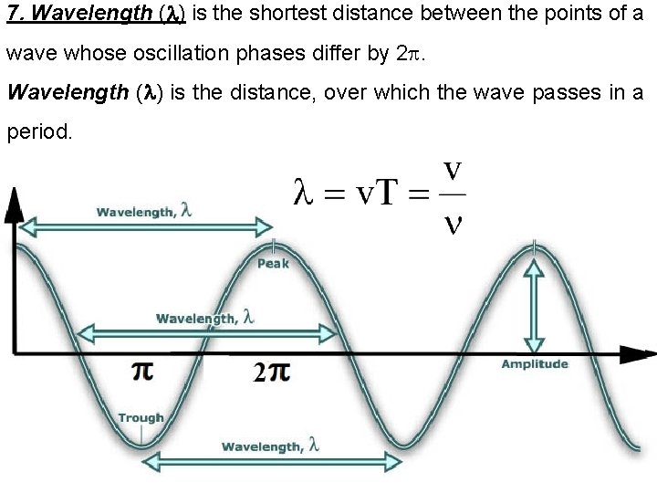 7. Wavelength ( ) is the shortest distance between the points of a wave