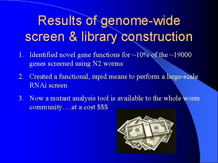 Results of genome-wide screen & library construction 1. Identified novel gene functions for ~10%