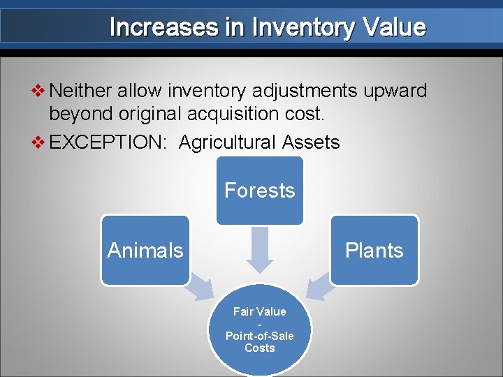 Increases in Inventory Value v Neither allow inventory adjustments upward beyond original acquisition cost.