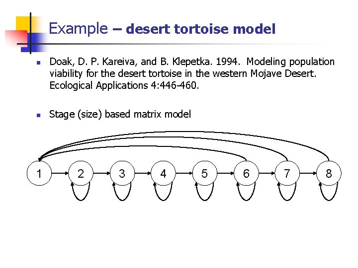 Example – desert tortoise model n n 1 Doak, D. P. Kareiva, and B.