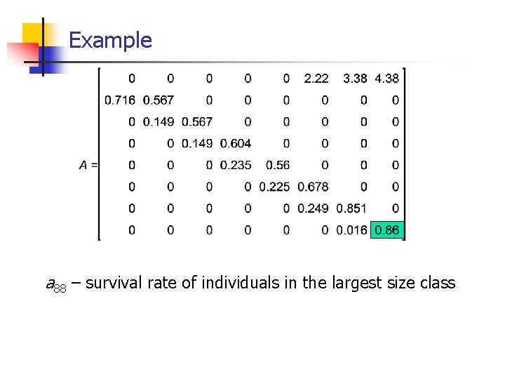 Example a 88 – survival rate of individuals in the largest size class 