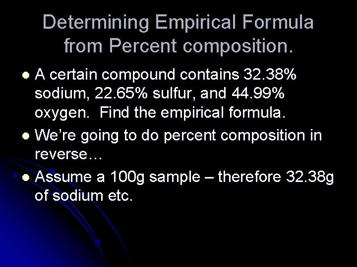 Determining Empirical Formula from Percent composition. A certain compound contains 32. 38% sodium, 22.