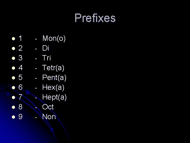 Prefixes l l l l l 1 2 3 4 5 6 7 8