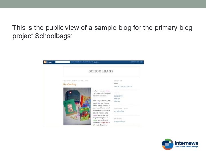 This is the public view of a sample blog for the primary blog project