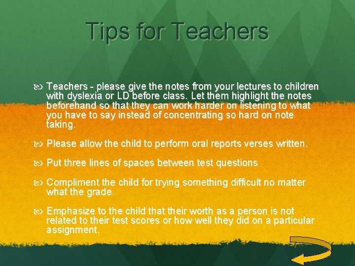 Tips for Teachers - please give the notes from your lectures to children with