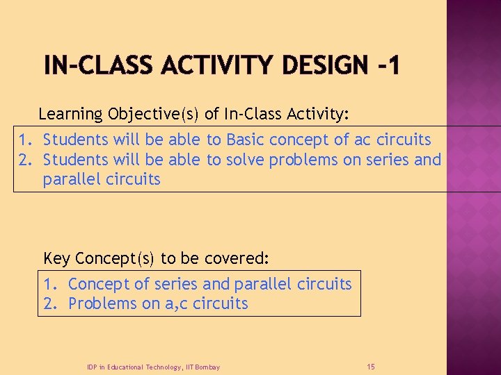 IN-CLASS ACTIVITY DESIGN -1 Learning Objective(s) of In-Class Activity: 1. Students will be able