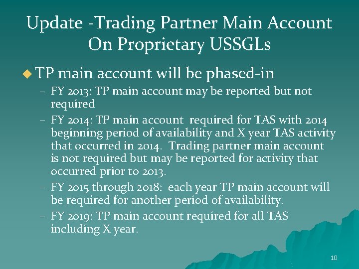 Update -Trading Partner Main Account On Proprietary USSGLs u TP main account will be