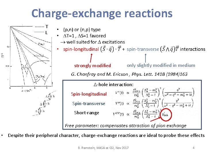 Charge-exchange reactions ------ T L strongly modified only slightly modified in medium G. Chanfray