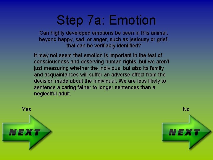 Step 7 a: Emotion Can highly developed emotions be seen in this animal, beyond