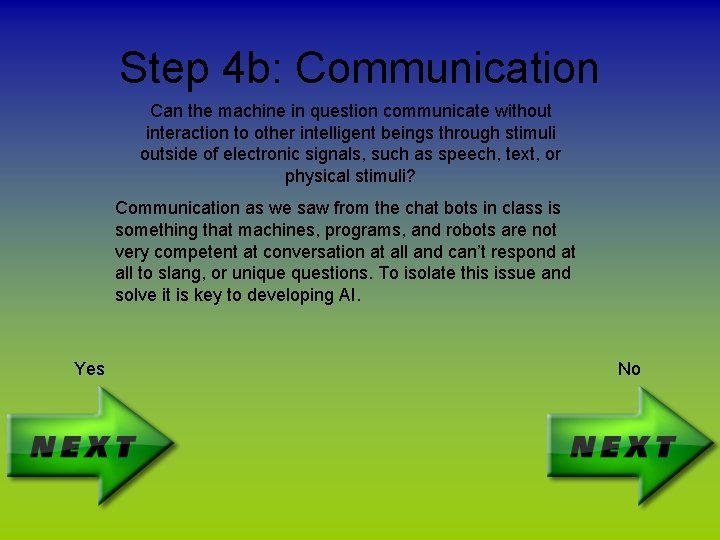 Step 4 b: Communication Can the machine in question communicate without interaction to other