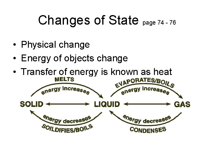 Changes of State page 74 - 76 • Physical change • Energy of objects