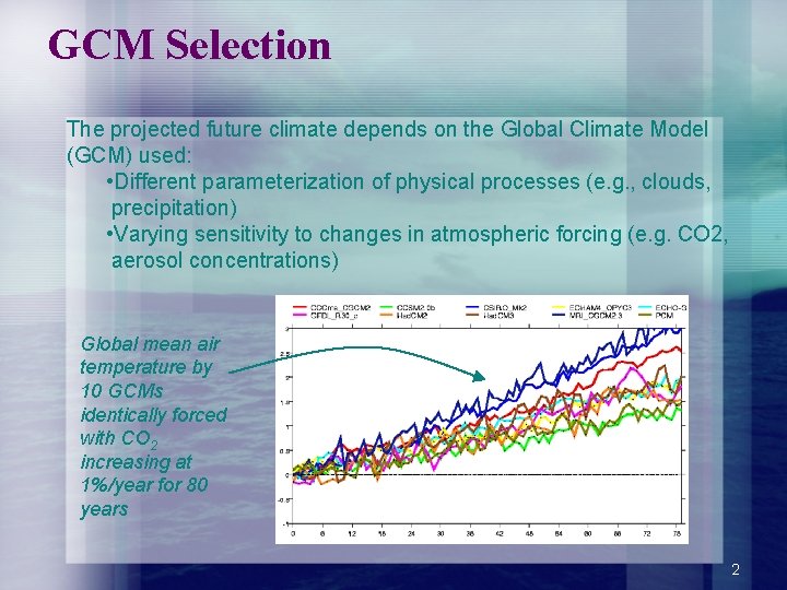 GCM Selection The projected future climate depends on the Global Climate Model (GCM) used: