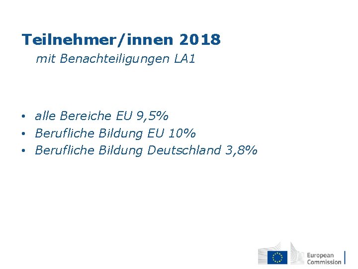 Teilnehmer/innen 2018 mit Benachteiligungen LA 1 • alle Bereiche EU 9, 5% • Berufliche