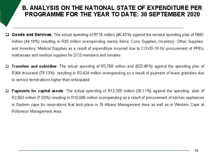 B. ANALYSIS ON THE NATIONAL STATE OF EXPENDITURE PER PROGRAMME FOR THE YEAR TO