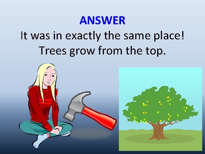 ANSWER It was in exactly the same place! Trees grow from the top. 