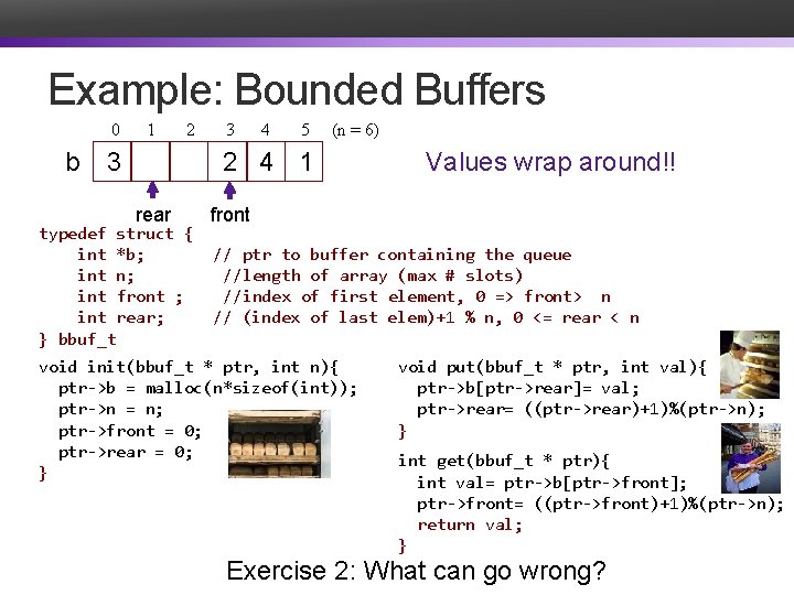 Example: Bounded Buffers 0 b 1 2 3 2 rear typedef struct { int