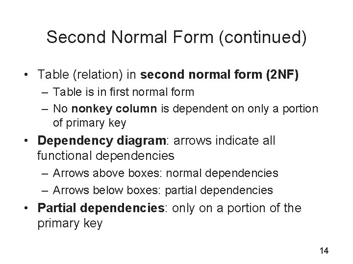 Second Normal Form (continued) • Table (relation) in second normal form (2 NF) –