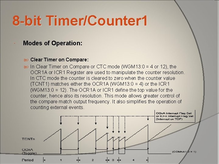 8 -bit Timer/Counter 1 Modes of Operation: Clear Timer on Compare: In Clear Timer 8 -bit Timer/Counter 1 Modes of Operation: Clear Timer on Compare: In Clear Timer