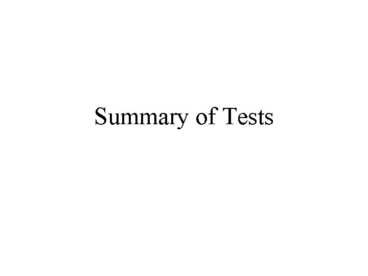 Summary of Tests 