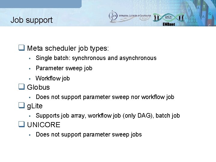 Job support q Meta scheduler job types: § Single batch: synchronous and asynchronous §