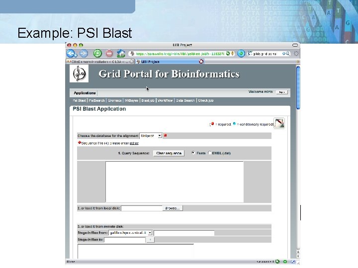 Example: PSI Blast GRB Portal Meta Scheduler Globus GT 4 g. Lite UNICORE 