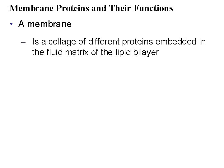 Membrane Proteins and Their Functions • A membrane – Is a collage of different