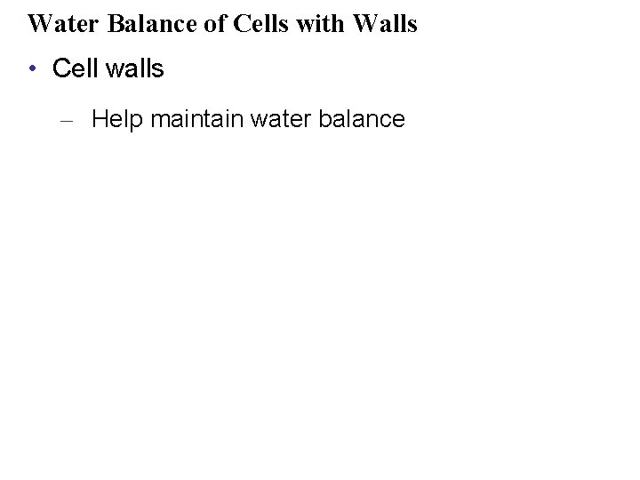 Water Balance of Cells with Walls • Cell walls – Help maintain water balance