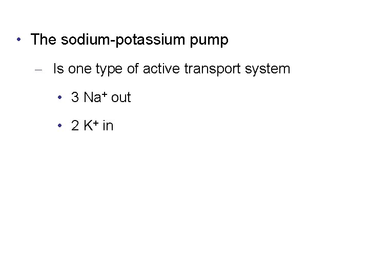  • The sodium-potassium pump – Is one type of active transport system •