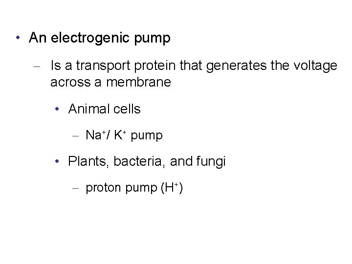  • An electrogenic pump – Is a transport protein that generates the voltage