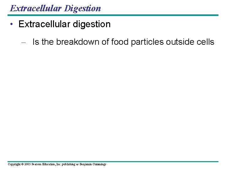 Extracellular Digestion • Extracellular digestion – Is the breakdown of food particles outside cells