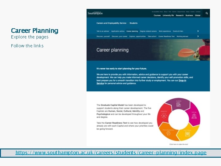 Career Planning Explore the pages Follow the links https: //www. southampton. ac. uk/careers/students/career-planning/index. page