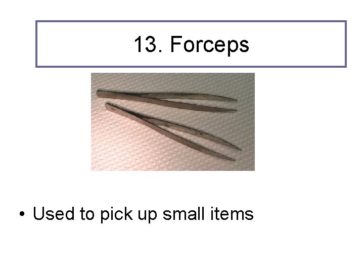 13. Forceps • Used to pick up small items 