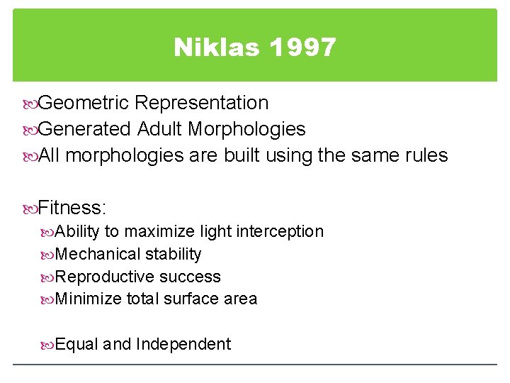 Niklas 1997 Geometric Representation Generated Adult Morphologies All morphologies are built using the same