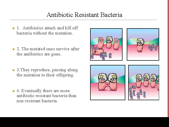 Antibiotic Resistant Bacteria n n 1. Antibiotics attack and kill off bacteria without the