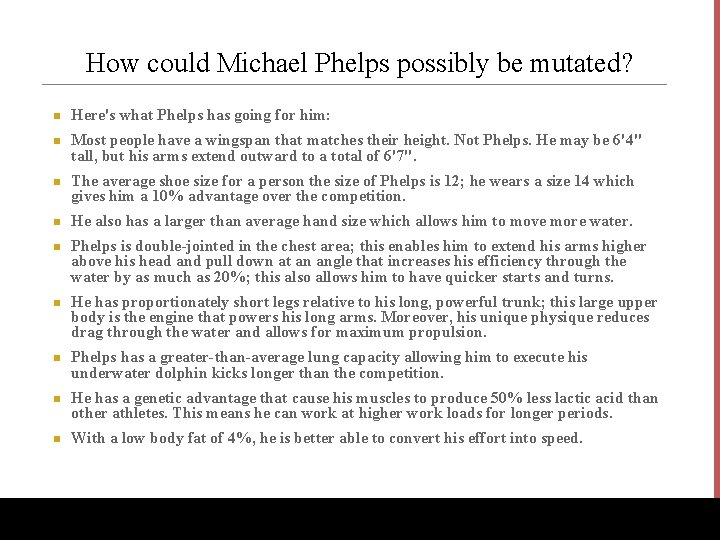 How could Michael Phelps possibly be mutated? n n n n n Here's what