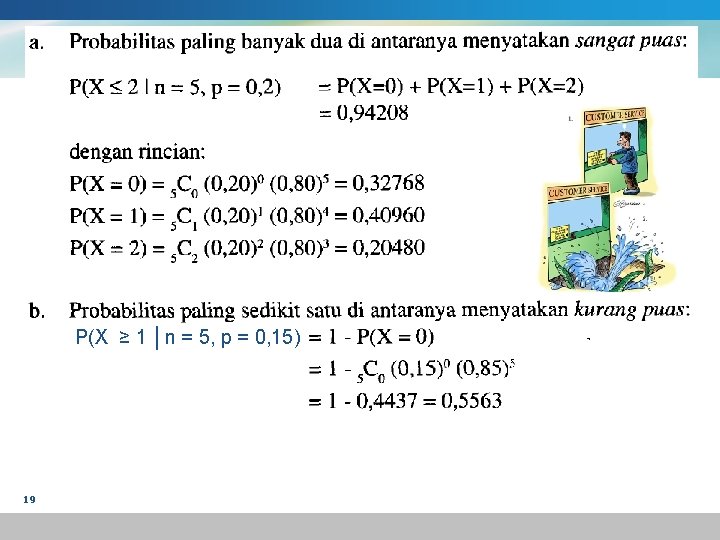 P(X ≥ 1 │n = 5, p = 0, 15) 19 