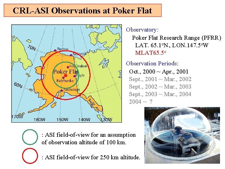 CRL-ASI Observations at Poker Flat Observatory: Poker Flat Research Range (PFRR) LAT. 65. 1 CRL-ASI Observations at Poker Flat Observatory: Poker Flat Research Range (PFRR) LAT. 65. 1